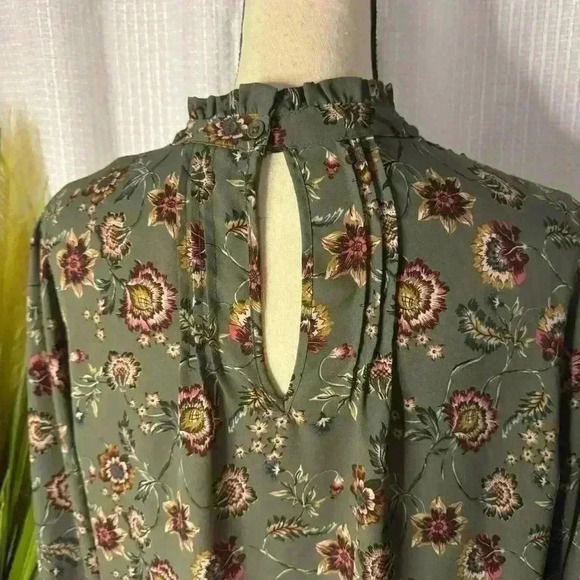 Joie Women’s L Floral Long Sleeve Mock Neck Blouse Modest Business Casual Tunic - Picture 6 of 12